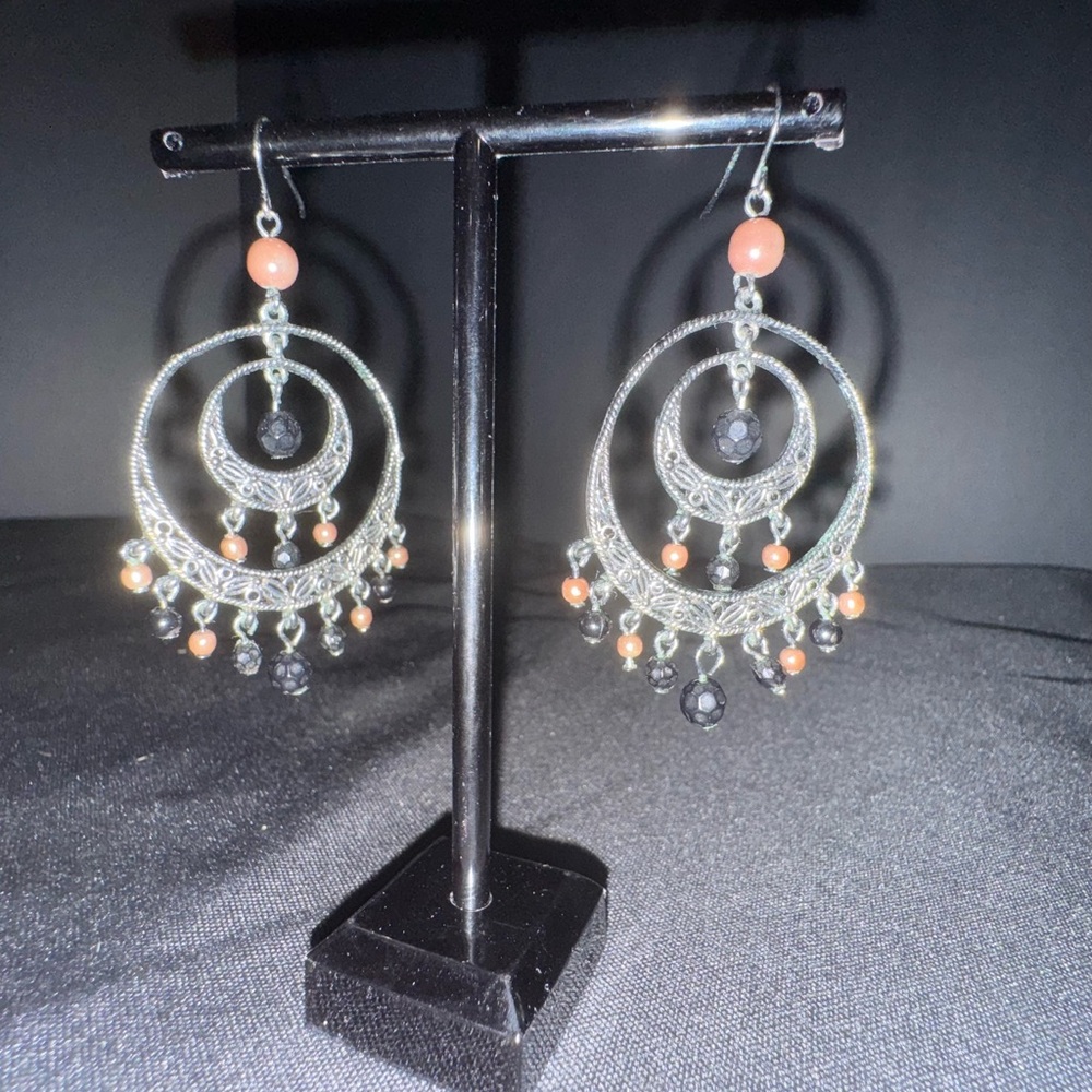 Vintage Elegant Silver and Black Chandelier Earrings